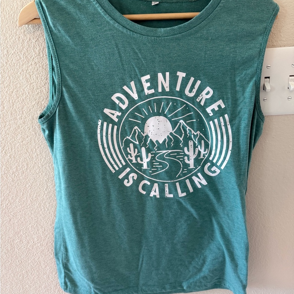Green 'Adventure is Calling' Tank Top